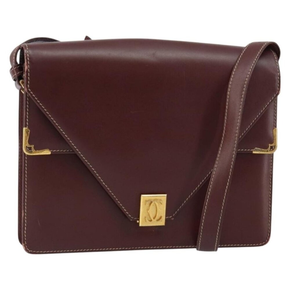Authentic CARTIER Must Line Shoulder Bag Leather Bordeaux Gold
